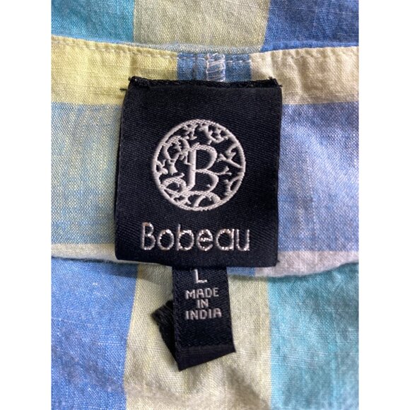 Bobeau Y2K Plaid Cold Shoulder Ruffle Top L Blue Yellow Preppy Boho Chic - Picture 3 of 7